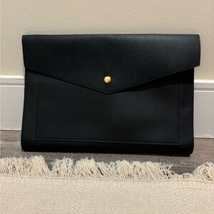 Black faux leather envelope clutch